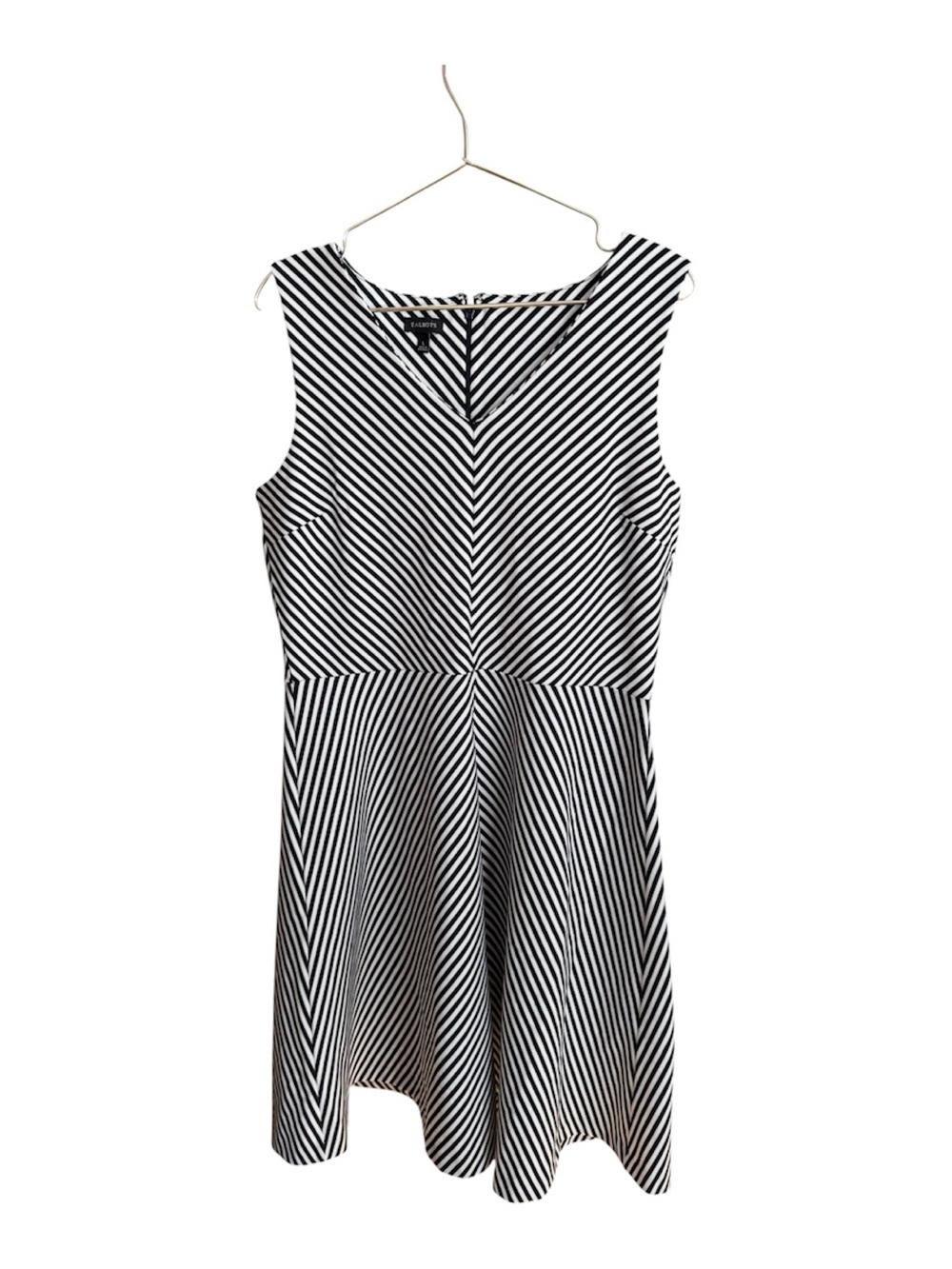 Talbots Size Large Sleeveless Black and White Striped Fit & Flare Dress
